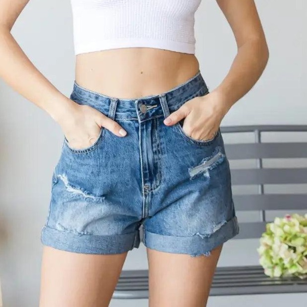 Veveret High-Waist Denim Non Stretch Shorts